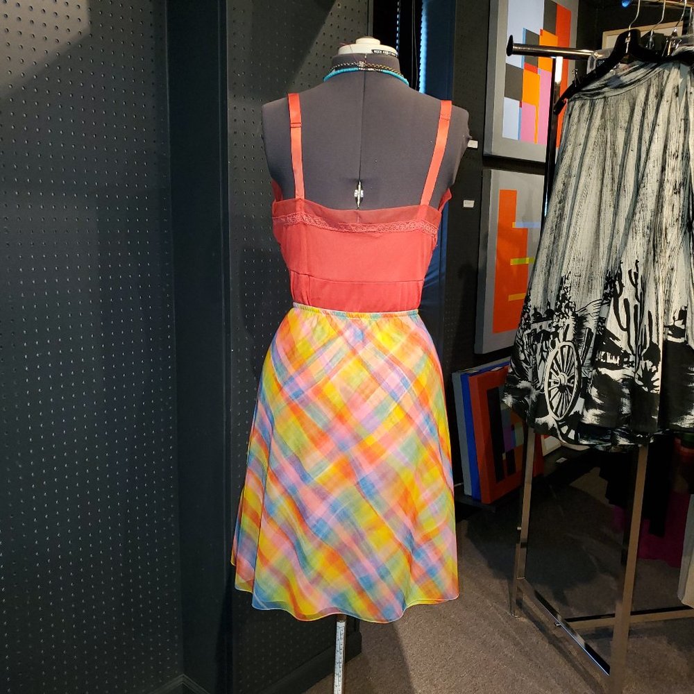 VINTAGE 1960s NEON PLAID SLIP SKIRT (DOUBLE LINED) - Picture 7 of 8